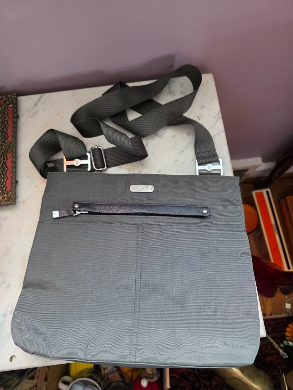 Baggallini Gray Nylon Crossbody Messenger Bag Adjustable Strap Travel Purse